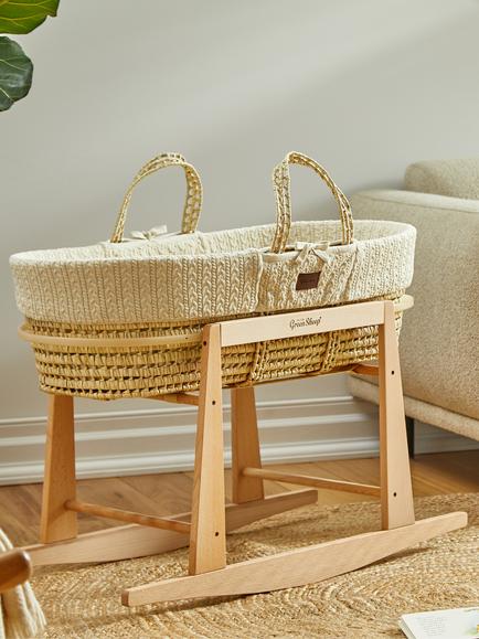 The Little Green Sheep Rocking Moses Basket Stand - view 2, Natural