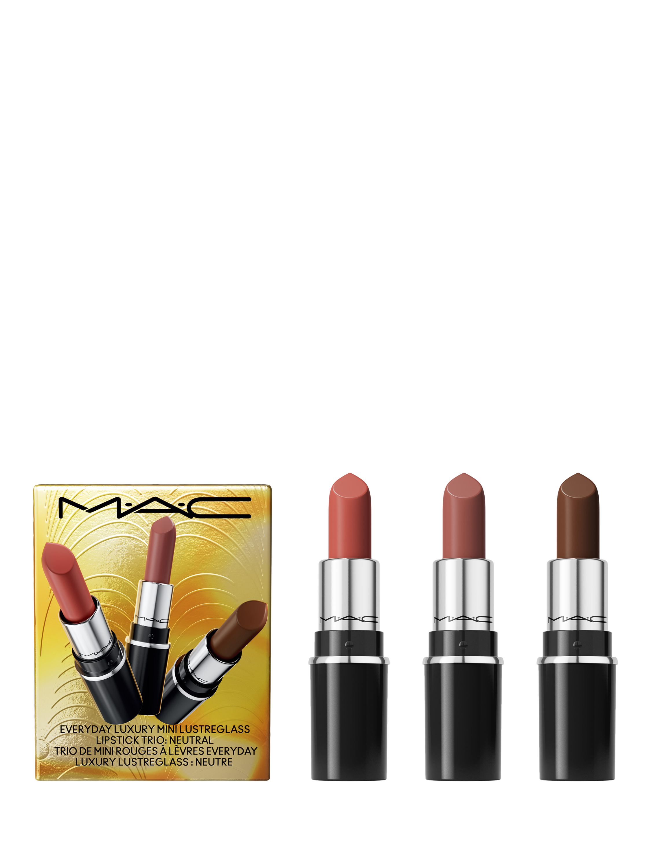 MAC Everyday Mini Lustreglass Lipstick Trio Neutral Makeup Gift Set