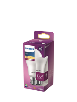 Philips 100W A60 B22 LED Non-Dimmable Classic Bulb, Warm White, White