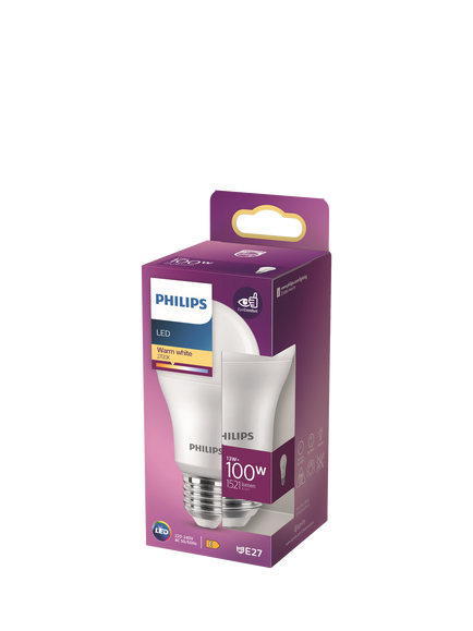 Philips 100W A60 E27 LED Non-Dimmable Classic Bulb, White, White