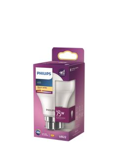 Philips 75W A60 B22 LED Non-Dimmable Classic Bulb, White