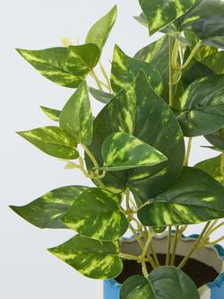 John Lewis Artificial Epipremnum Plant in Striped Ceramic Vase, Blue - view 2, 