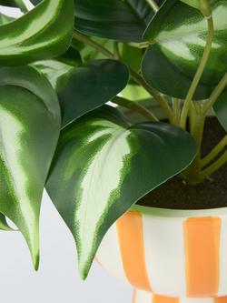 John Lewis Artificial Epipremnum Plant in Striped Ceramic Vase, Orange - view 2, Orange