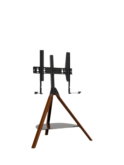 Hoxton Sound Freestanding Tripod TV + Soundbar Stand, for TVs 32-70”, Dark Wood