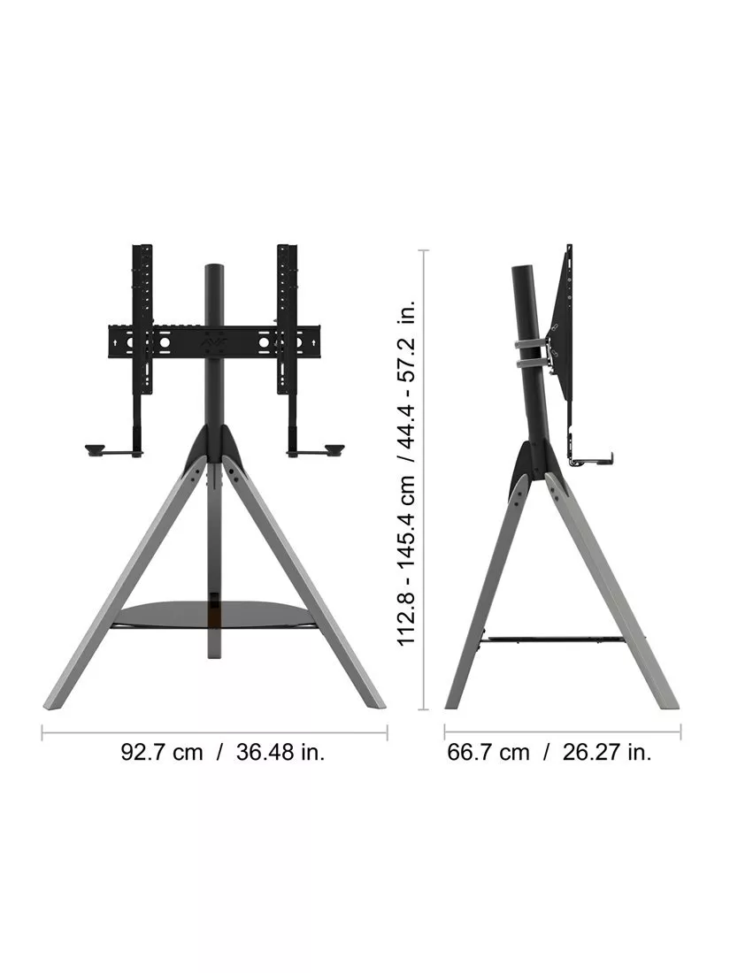 Technical dimensions diagram of tripod TV stand