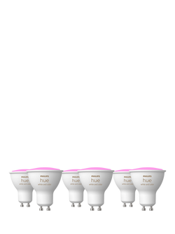 Philips Hue White & Colour Ambiance Wireless Smart LED Bulb with Bluetooth, 4.2W GU10, Pack of 6, White