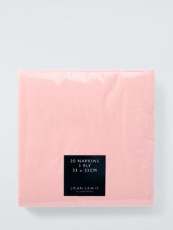 John Lewis Plain Paper Napkins, Pink, Pack of 20, Pink