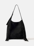 Mint Velvet Suede Fringed Shoulder Bag, Black