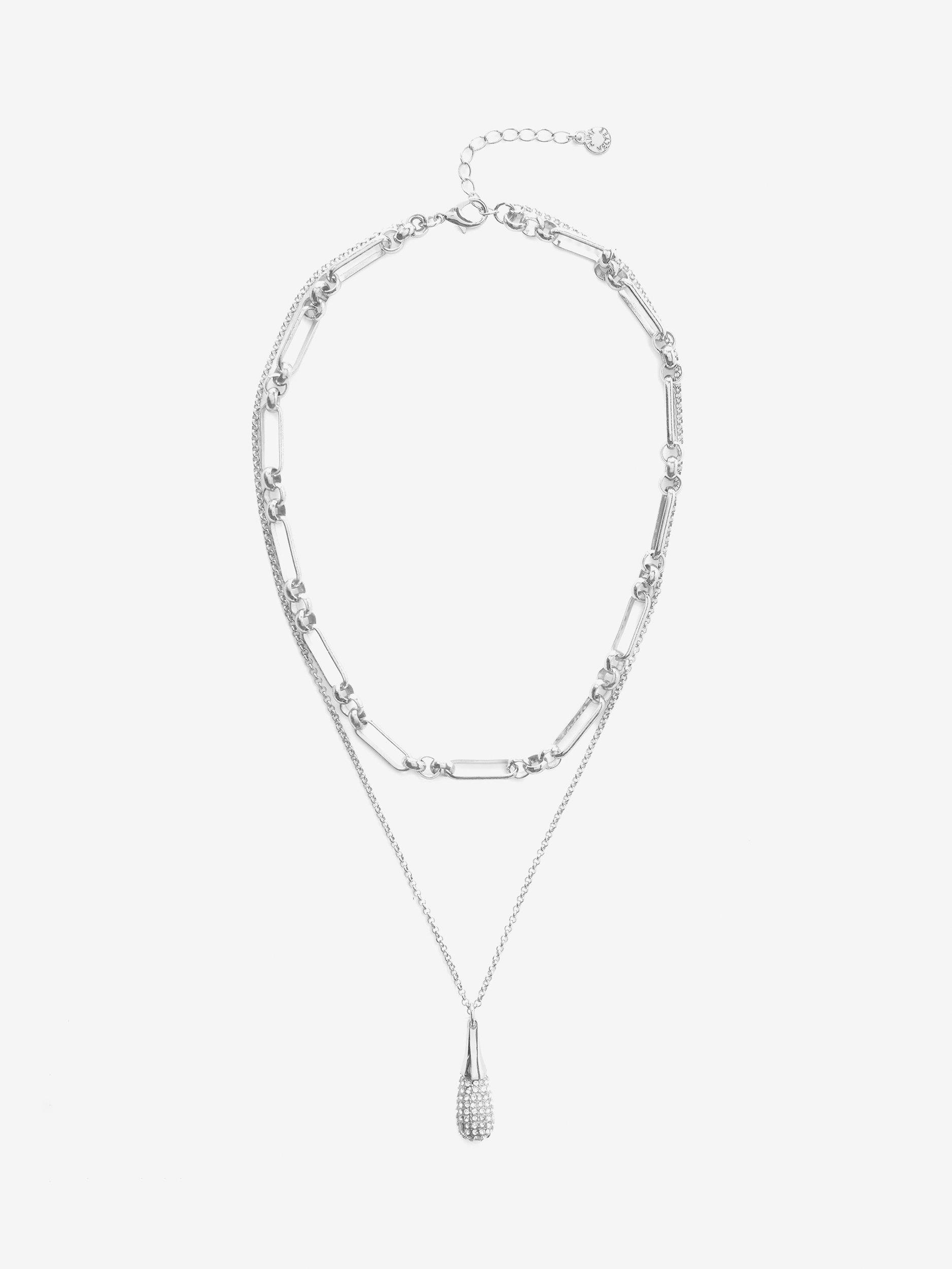 Mint Velvet Crystal Pendant Layered Necklace, Silver