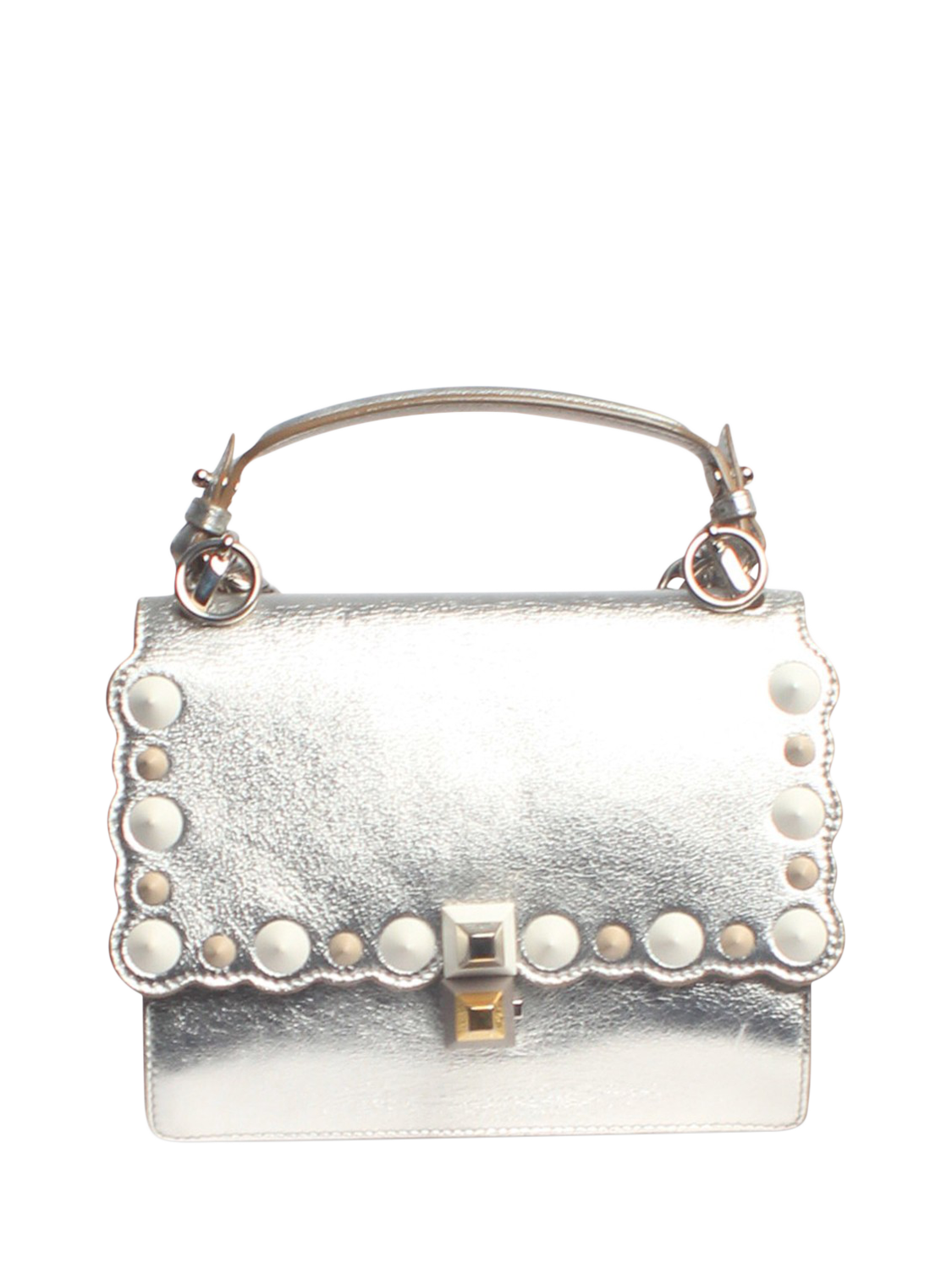 Pre loved Fendi Studded Kan Leather Cross Body Bag Silver