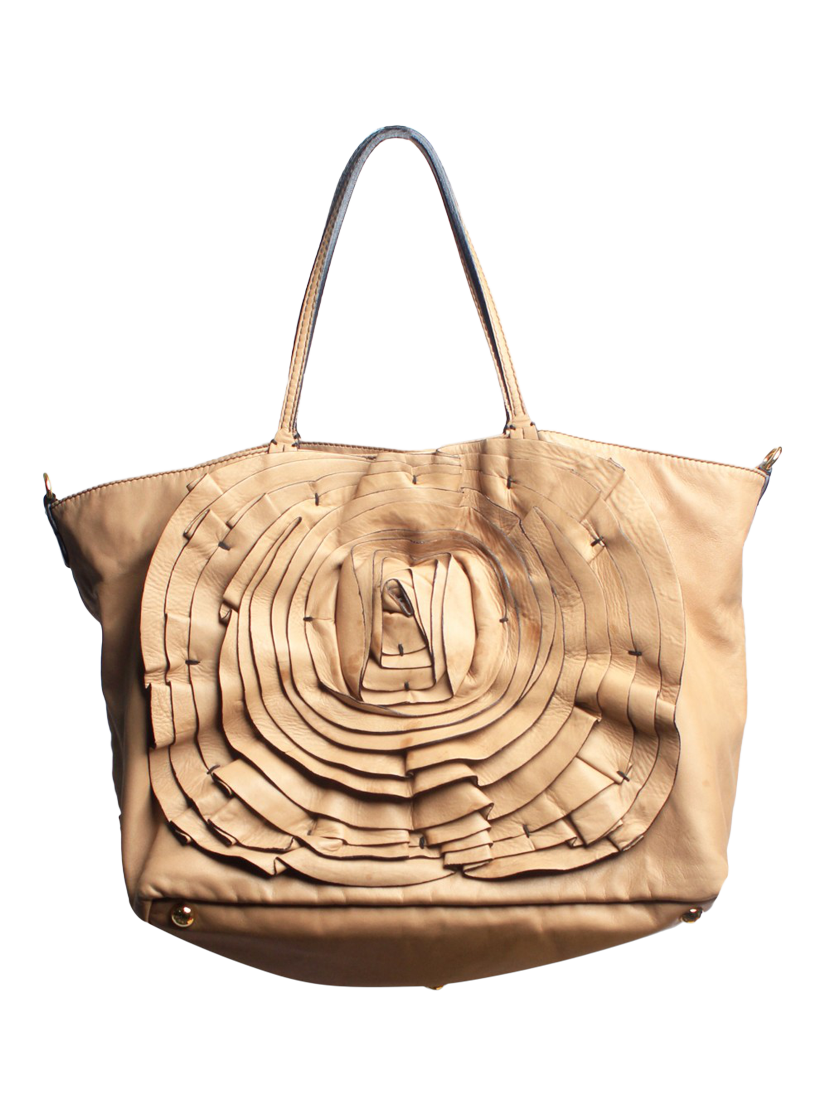 Pre-loved Valentino Petale Rose Leather Grab Bag, Brown