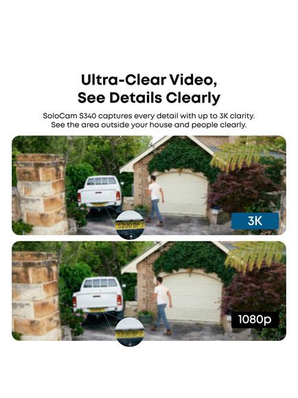 eufy SoloCam S340 3K Dual Lens Smart Outdoor Security Camera with 360° Coverage & Solar Panel, White - view 2, White