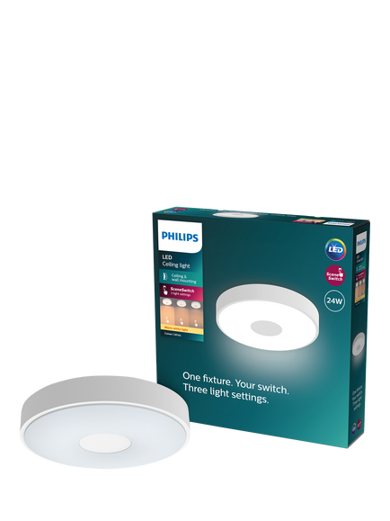 Philips SceneSwitch Coiner LED 24W Ceiling Light, White, White