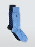 Ralph Lauren Dot & Stripe Crew Socks, Pack of 2, Blue Navy