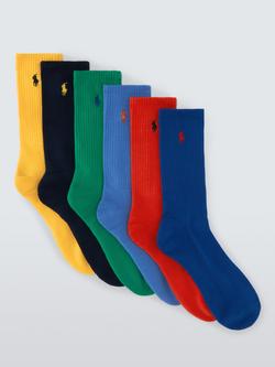 Ralph Lauren Polo Pony Socks, Pack of 6, Nv Bl Tom Grn Sph Yw