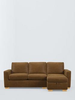 John Lewis Oliver II RHF Storage Chaise End Leather Sofa, Light Leg, Demetra Light Tan