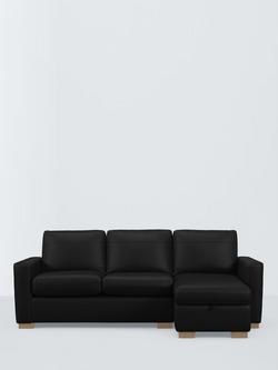 John Lewis Oliver II RHF Storage Chaise End Leather Sofa, Dark Leg, Matt Black