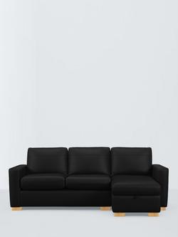 John Lewis Oliver II RHF Storage Chaise End Leather Sofa, Light Leg, Matt Black