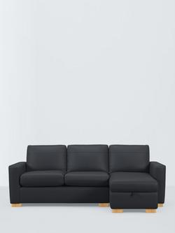 John Lewis Oliver II RHF Storage Chaise End Leather Sofa, Light Leg, Matt Navy