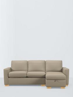 John Lewis Oliver II RHF Storage Chaise End Leather Sofa, Light Leg, Matt Pearl