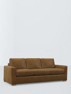 John Lewis Oliver II Grand 4 Seater Leather Sofa, Dark Leg, Demetra Light Tan