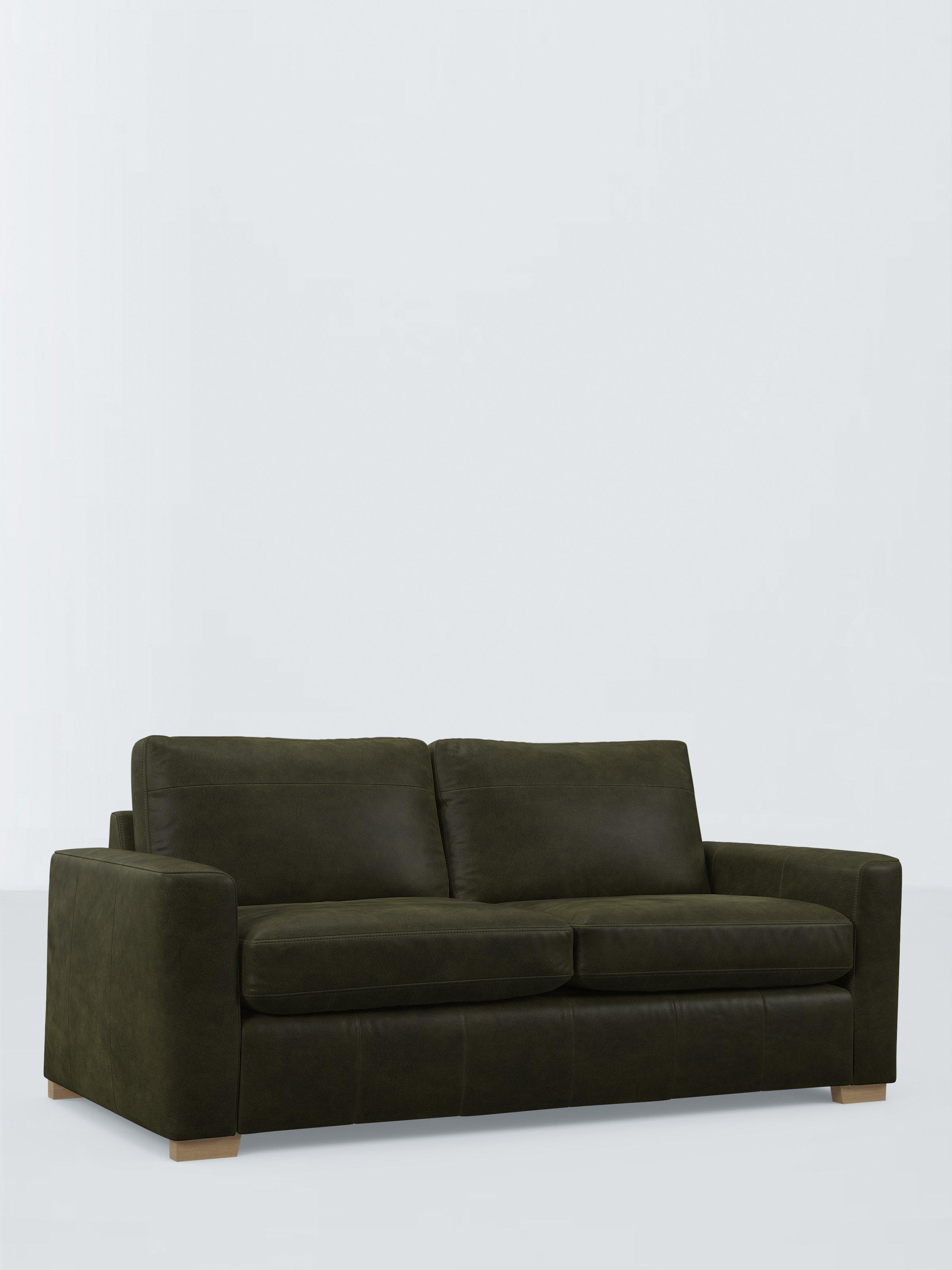 Oliver II Range, John Lewis Oliver II Large 3 Seater Leather Sofa, Dark Leg, Demetra Green