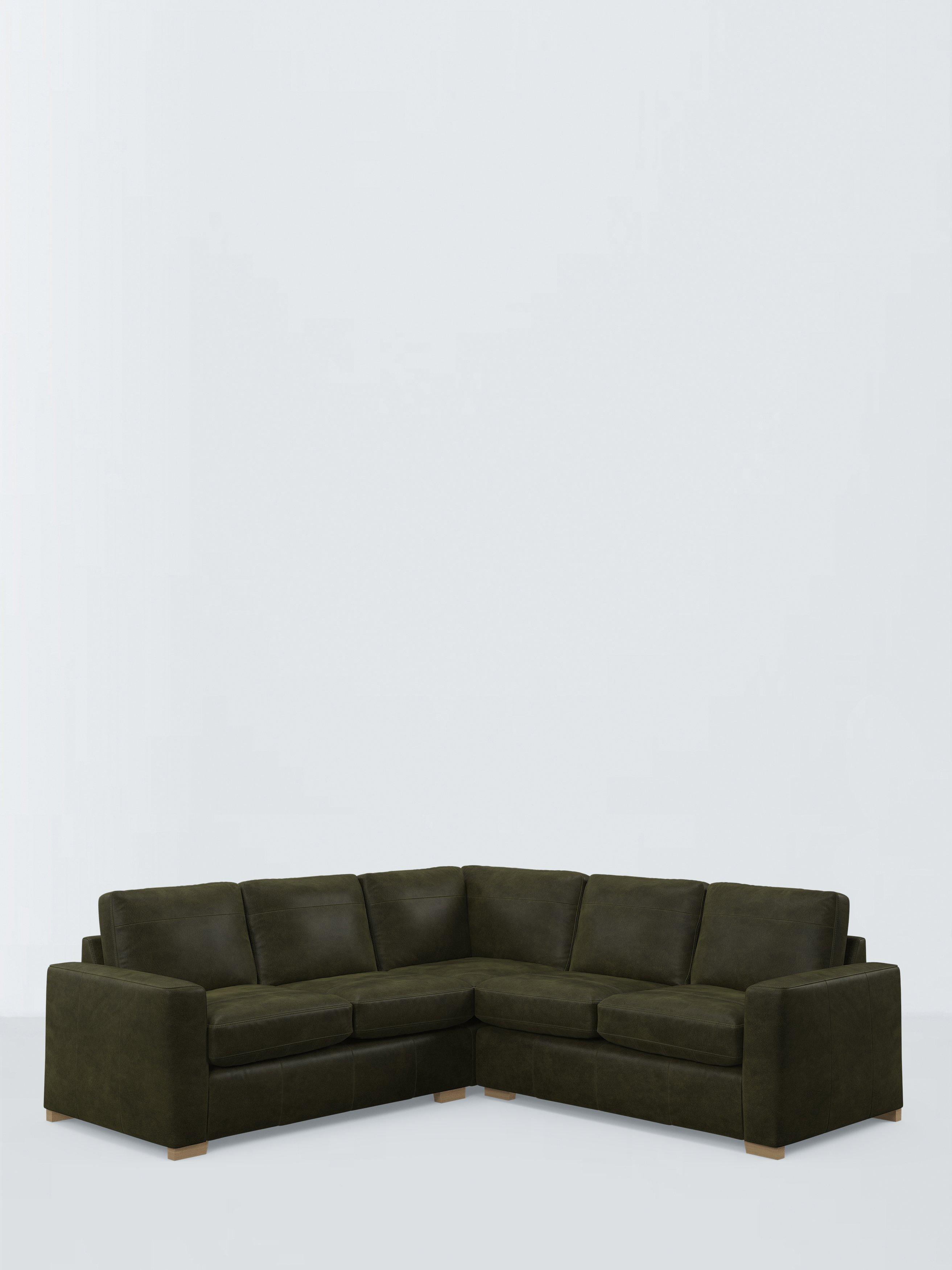 John Lewis Oliver II 5 Seater Leather Corner Sofa, Dark Leg
