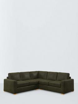 John Lewis Oliver II 5 Seater Leather Corner Sofa, Light Leg, Demetra Green