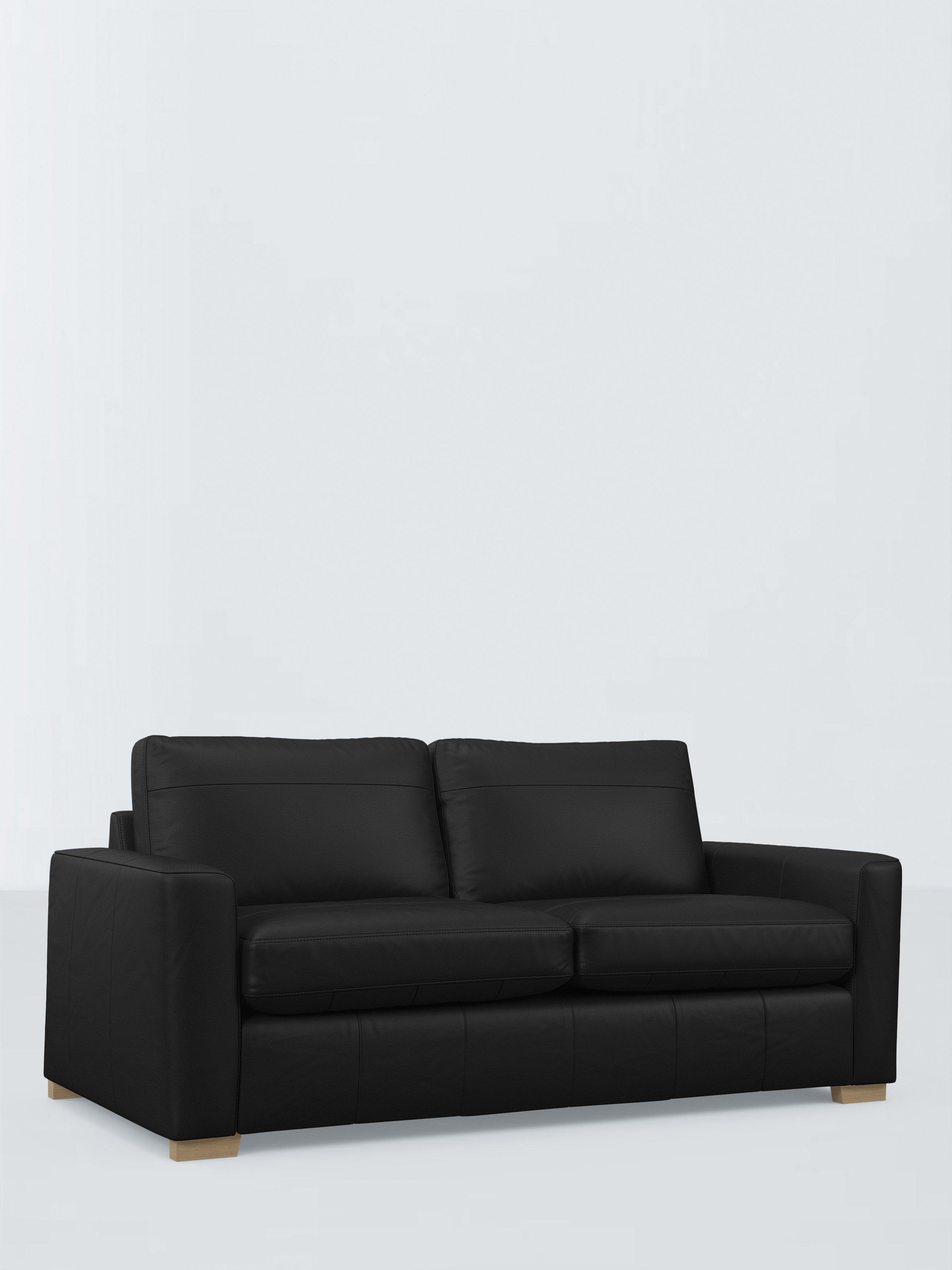 Oliver II Range, John Lewis Oliver II Large 3 Seater Leather Sofa, Dark Leg, Matt Black
