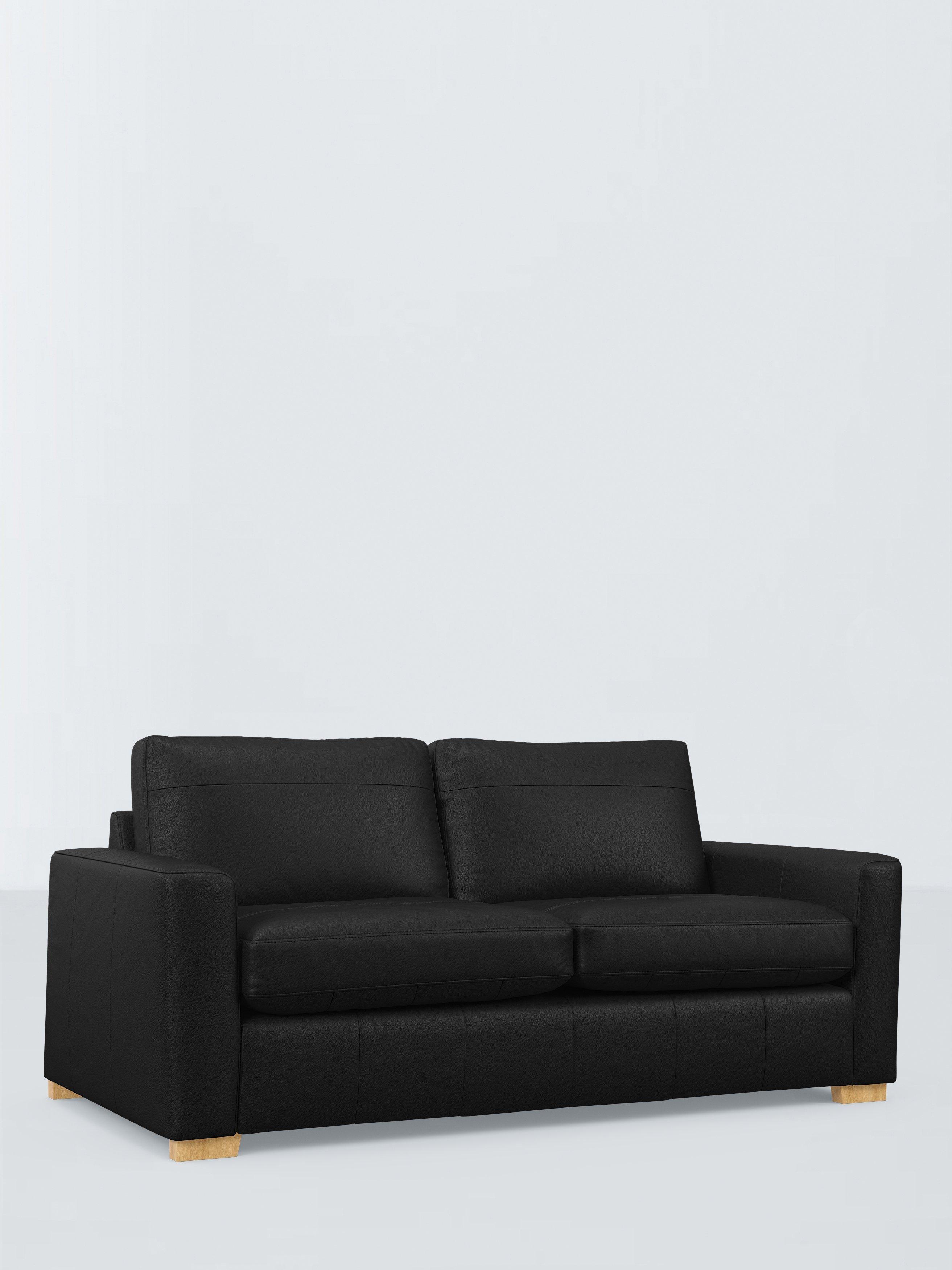 Oliver II Range, John Lewis Oliver II Large 3 Seater Leather Sofa, Light Leg, Matt Black