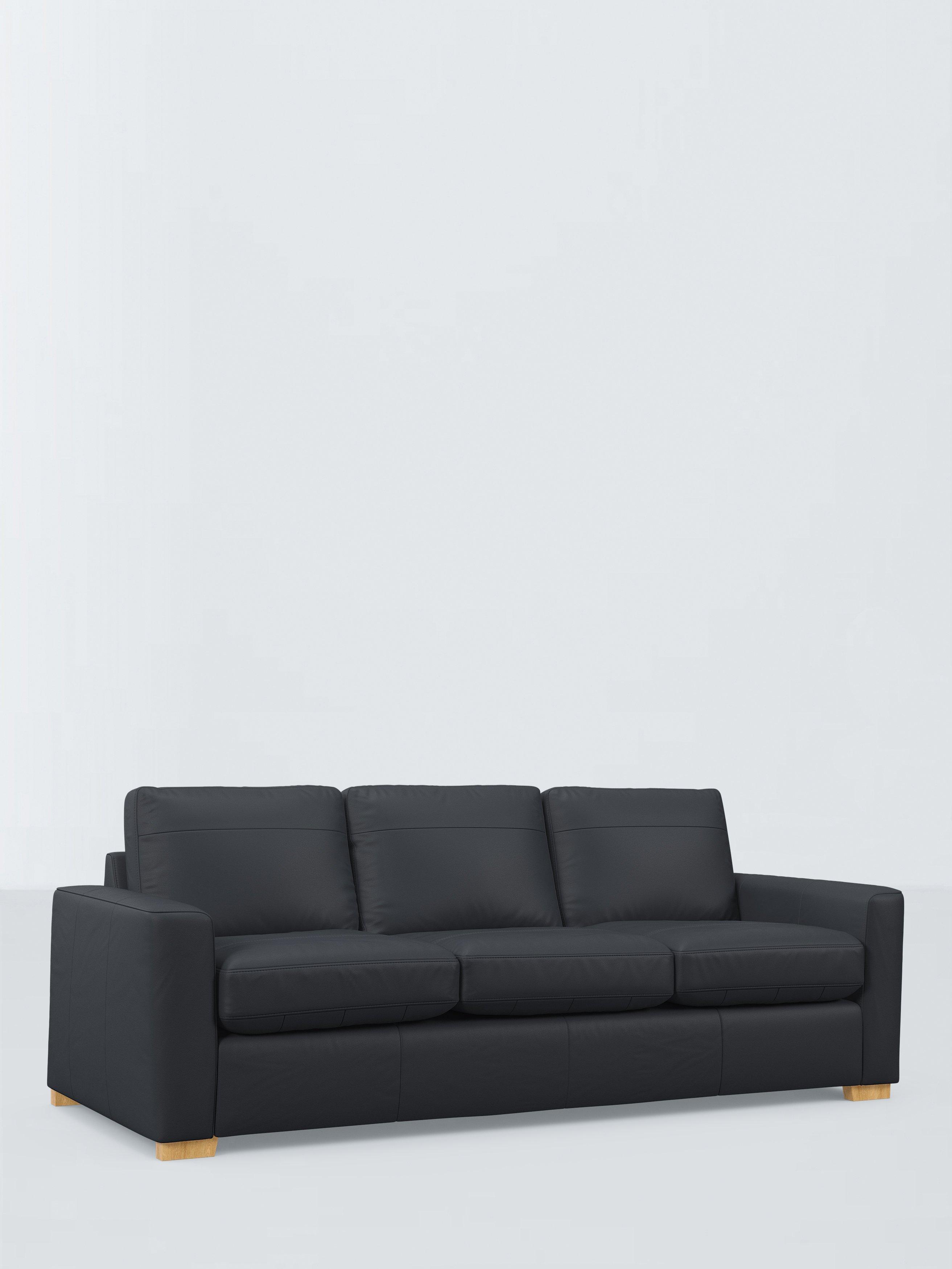 Oliver II Range, John Lewis Oliver II Large 3 Seater Leather Sofa, Light Leg, Matt Navy