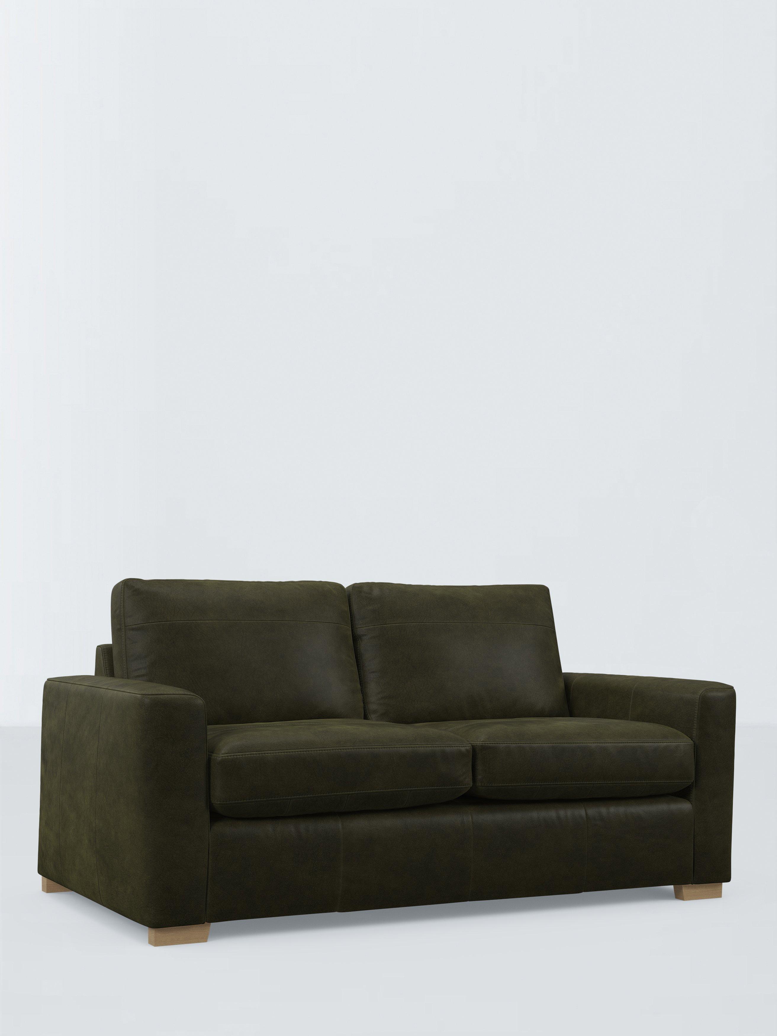 Oliver II Range, John Lewis Oliver II Medium 2 Seater Leather Sofa, Dark Leg, Demetra Green