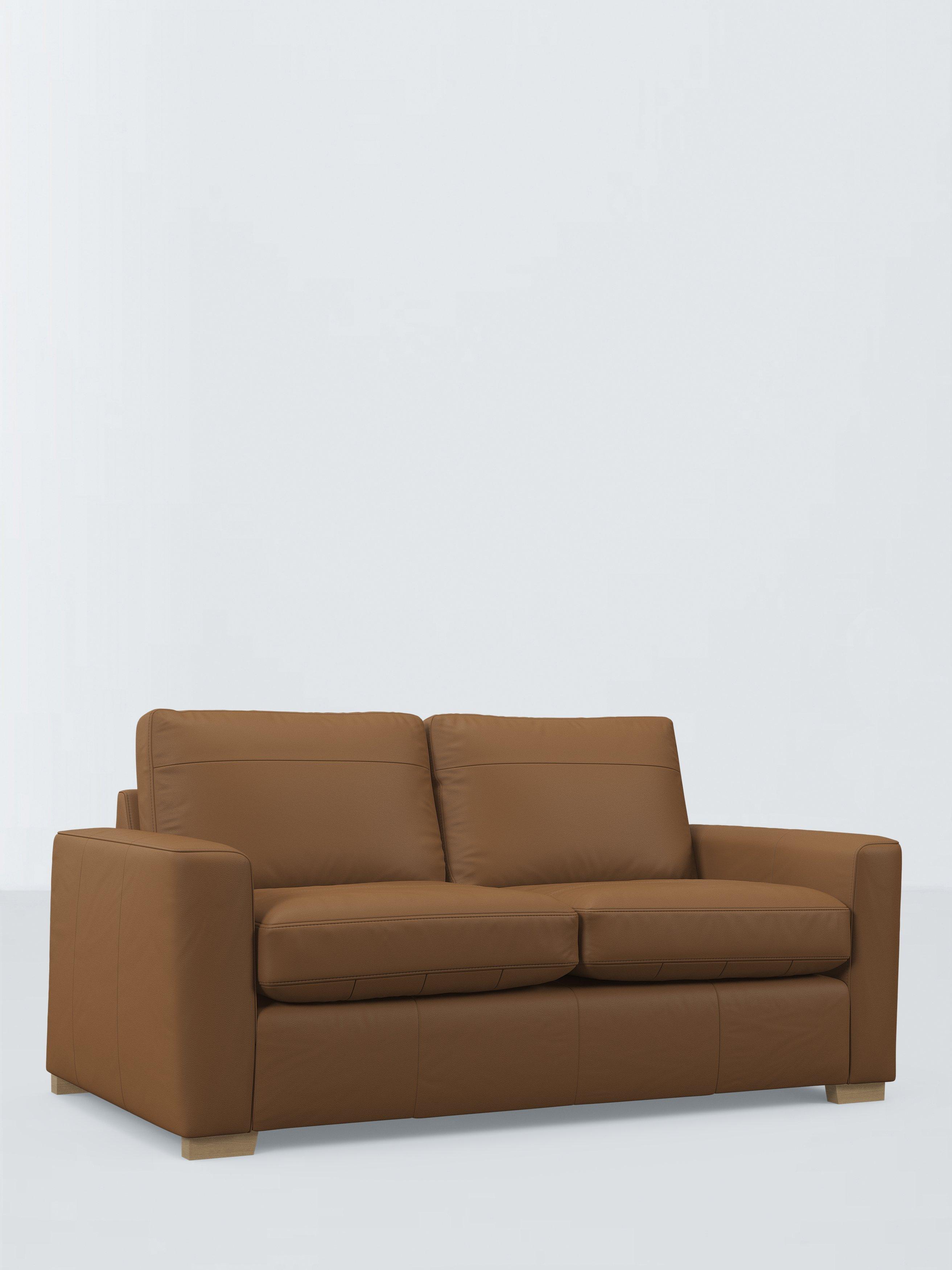 Oliver II Range, John Lewis Oliver II Medium 2 Seater Leather Sofa, Dark Leg, Matt Tan