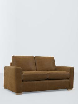John Lewis Oliver II Small 2 Seater Leather Sofa, Dark Leg, Demetra Light Tan