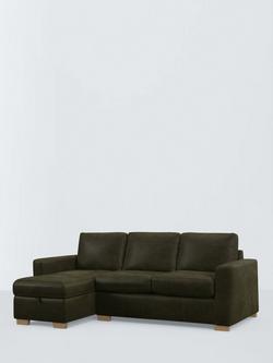 John Lewis Oliver II LHF Storage Chase End Leather Sofa, Dark Leg, Demetra Green