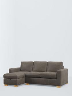 John Lewis Oliver II LHF Storage Chaise End Leather Sofa, Light Leg, Demetra Grey