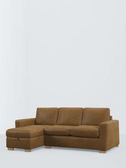 John Lewis Oliver II LHF Storage Chase End Leather Sofa, Dark Leg, Demetra Light Tan