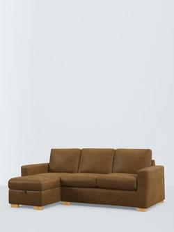 John Lewis Oliver II LHF Storage Chaise End Leather Sofa, Light Leg, Demetra Light Tan