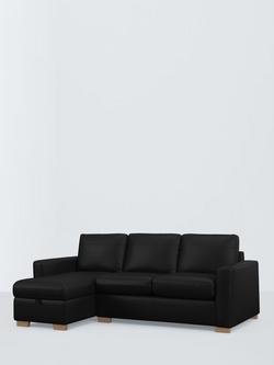 John Lewis Oliver II LHF Storage Chase End Leather Sofa, Dark Leg, Matt Black
