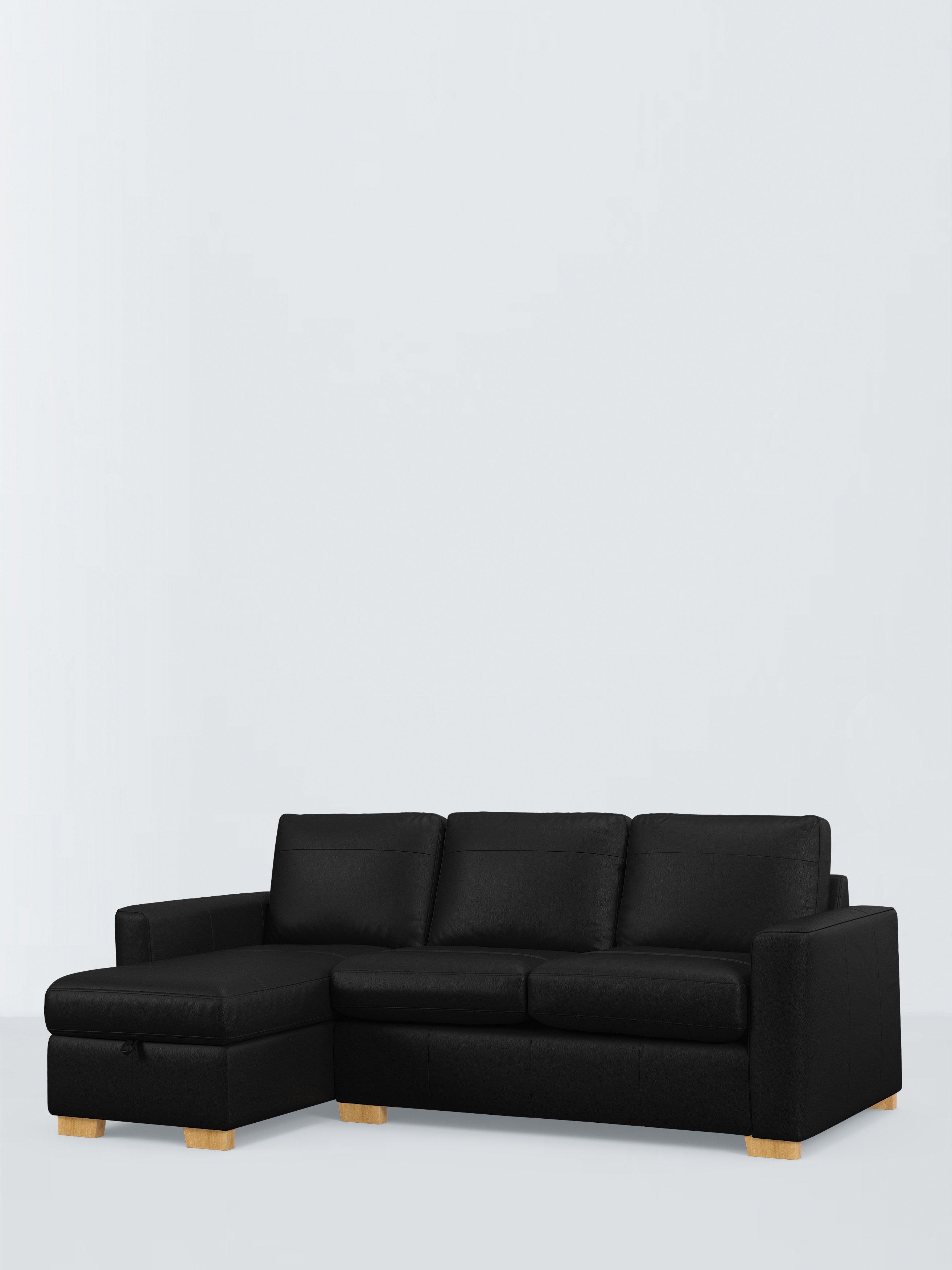 Oliver II Range, John Lewis Oliver II LHF Chaise End Leather Sofa, Light Leg, Matt Black