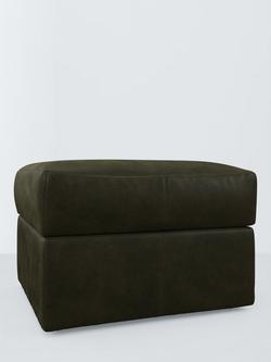 John Lewis Oliver II Leather Footstool, Dark Leg, Demetra Green