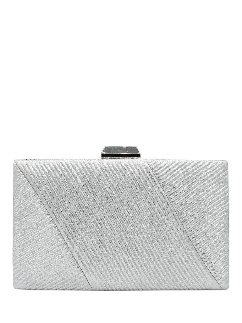 Product image 1 of 4, which shows Paradox London Divinia Shimmer Box Clutch Bag, Silver