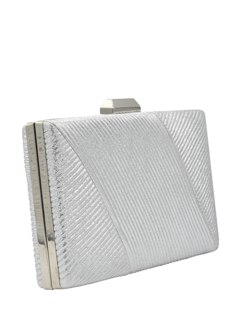 Product image 2 of 4, which shows Paradox London Divinia Shimmer Box Clutch Bag, Silver