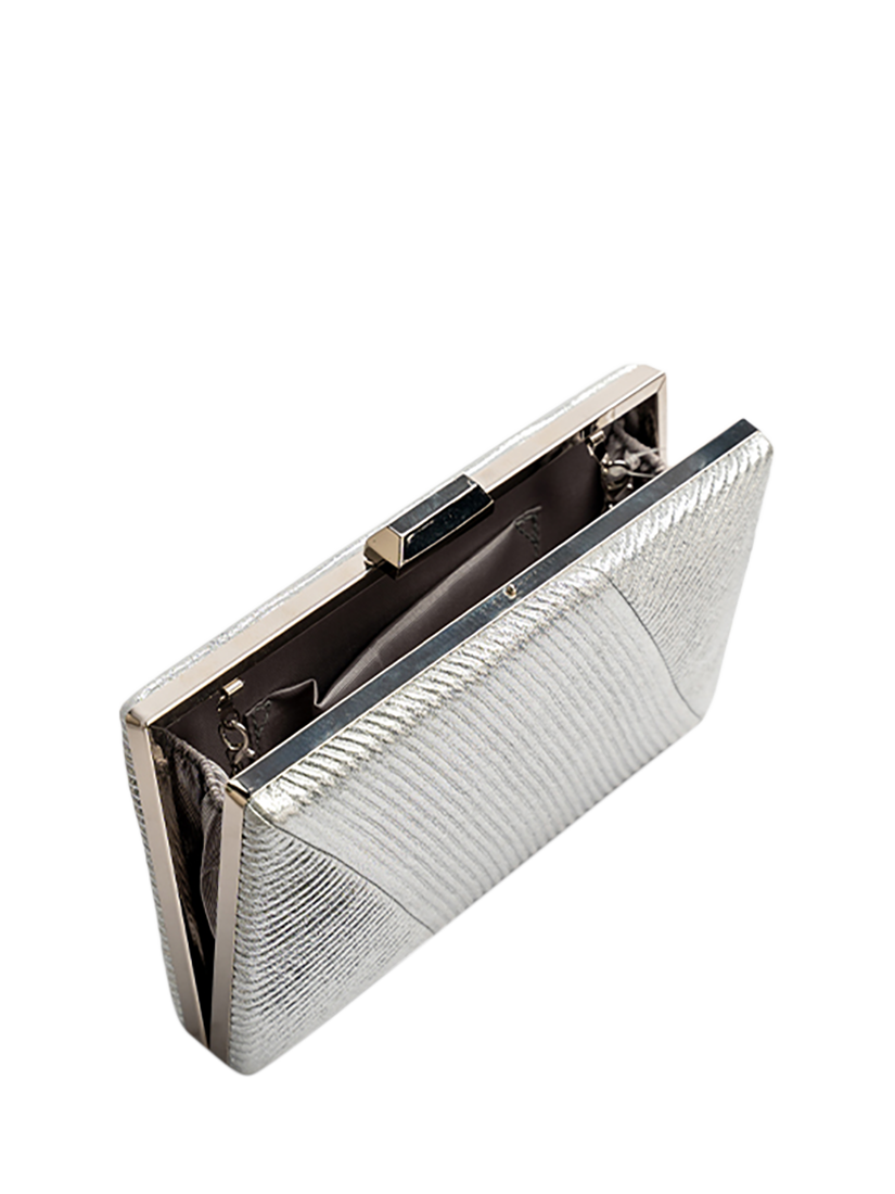 Product image 3 of 4, which shows Paradox London Divinia Shimmer Box Clutch Bag, Silver