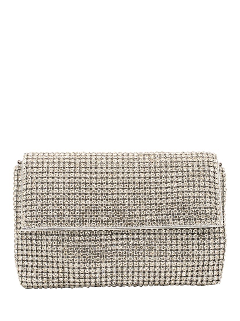 Product image 1 of 3, which shows Paradox London Donatella Crystal Embellished Clutch Bag, Silver