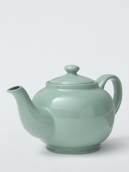 John Lewis Fine China Teapot, 1.1L, Dusty Green - view 2, Green