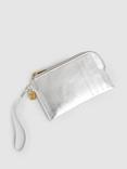 Reiss Gloria Metallic Leather Zip-Around Wristlet Purse, Silver