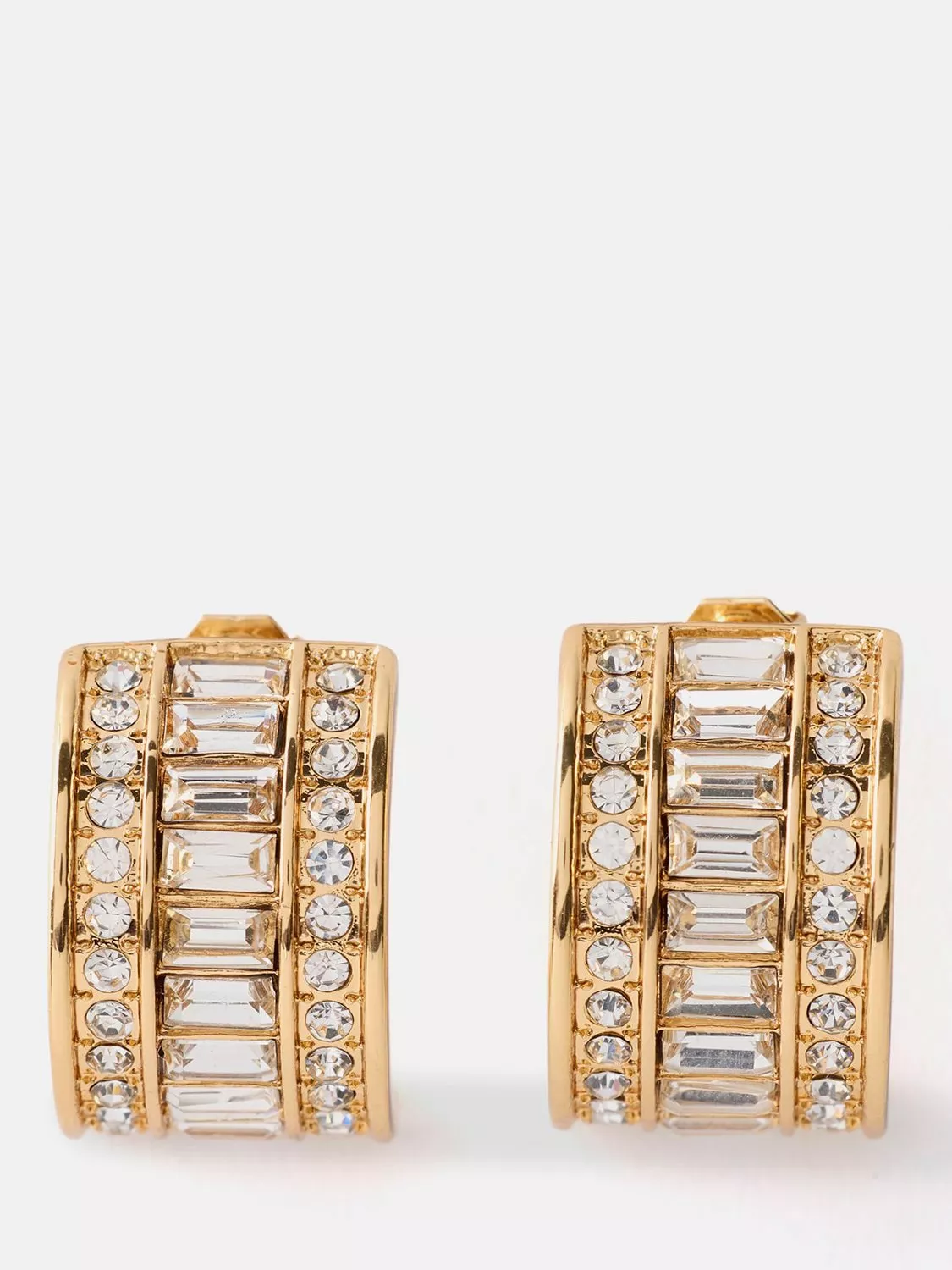 Mint Velvet Baguette Crystal Curved Earrings Gold