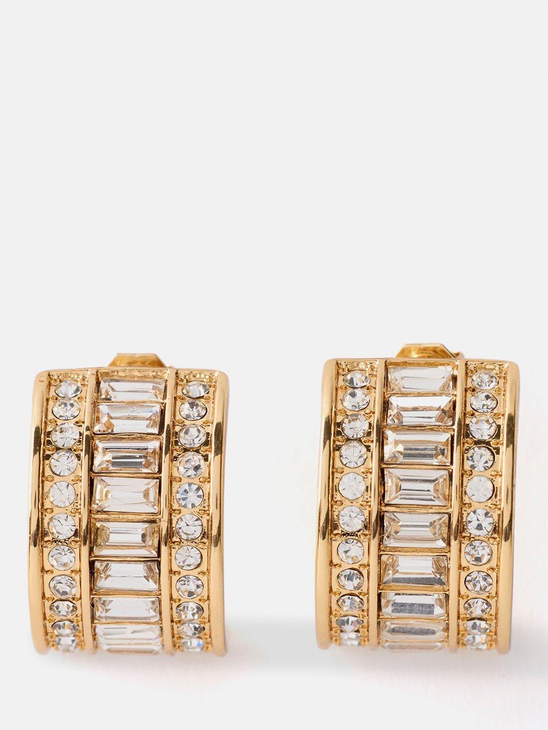 Mint Velvet Baguette Crystal Curved Earrings Gold