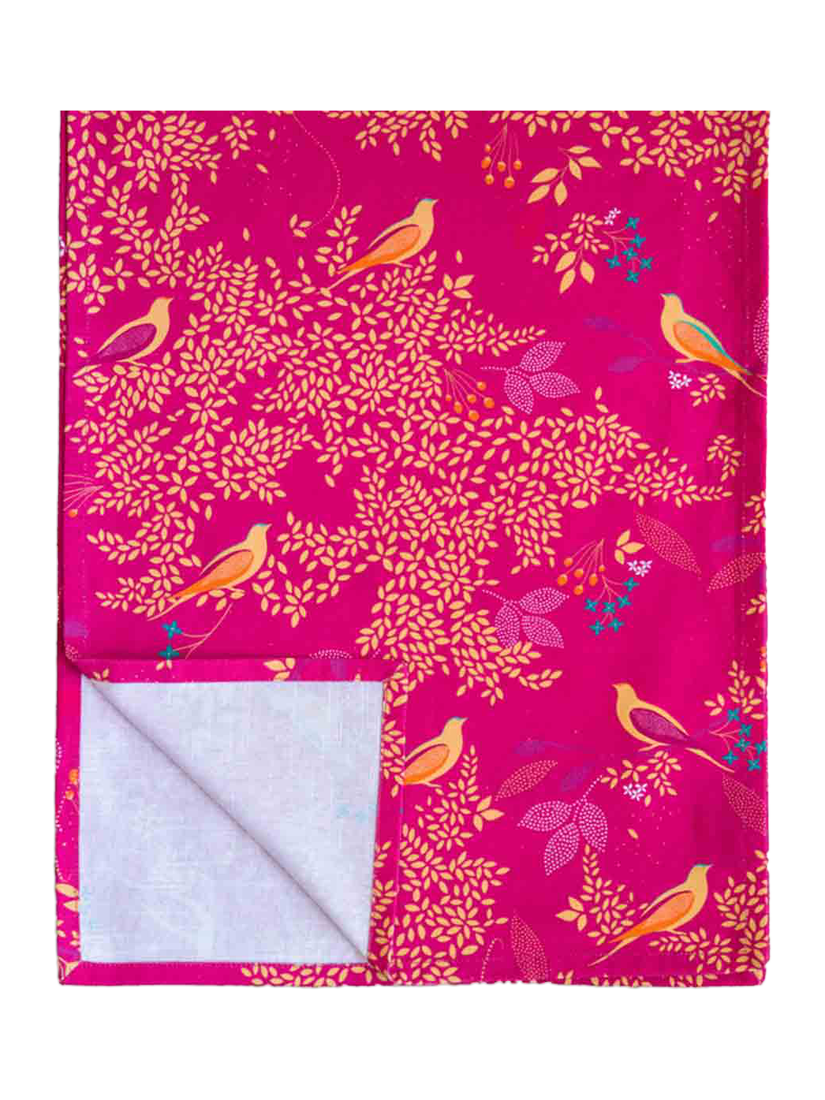 Sara Miller London Chelsea Birds Cotton Table Runner, 250cm, Pink